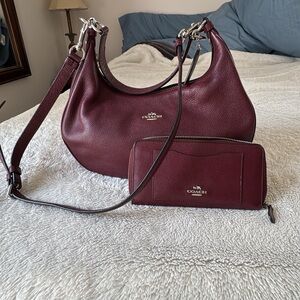 Coach Dark Red Leather Shoulder Bag and Wallet